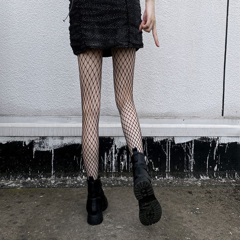 Netzstrümpfe, schwarze Seidenstrümpfe, dichte Netzstrumpfhose mit Zehenpartie, trendige Socken von Internet-Prominenten, zerrissene Jeans, superelastische Strumpfhose mit mittlerem Netz_voghion.com