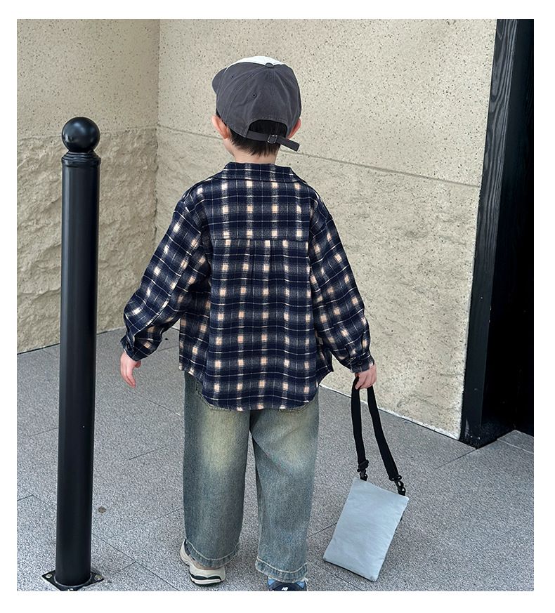 Camicia a quadri a maniche lunghe con ricamo per bambini - Top casual in morbido misto cotone per bambini (100-150 cm) - Giallo chiaro e nero_voghion.com
