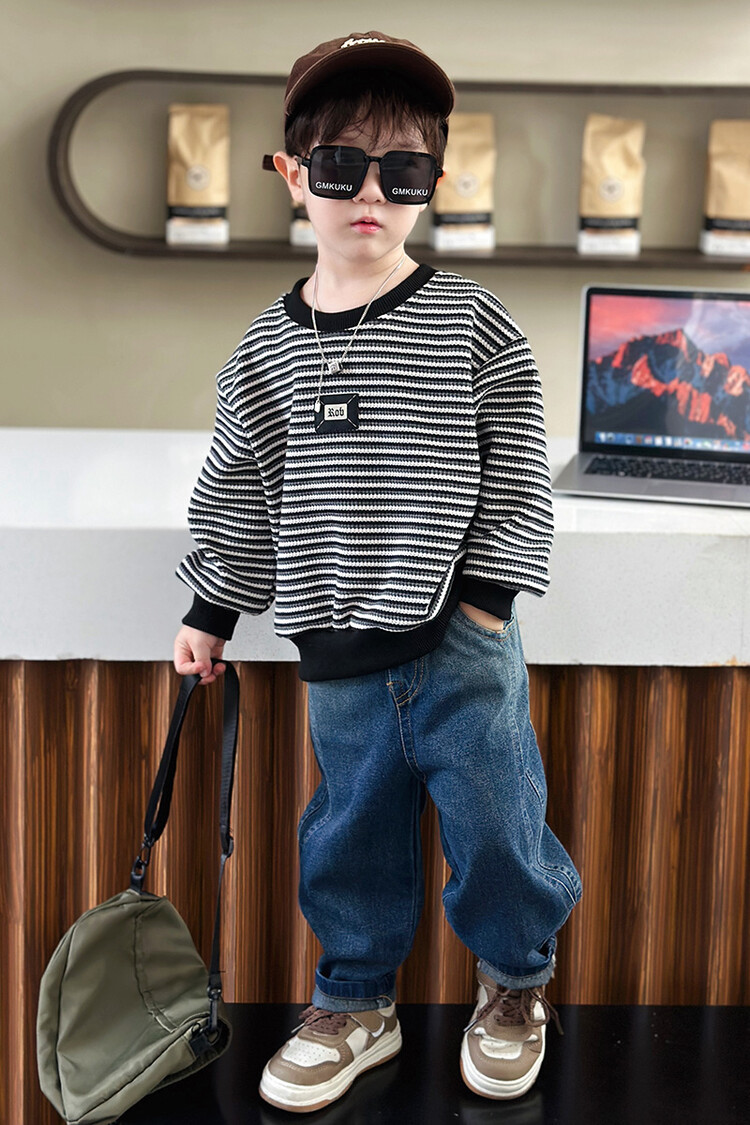Streifen 2023 Frühling und Herbst Neue Kinder Hübsche Casual Zwei Stück Set für Jungen mit Western Stil Lange_voghion.com