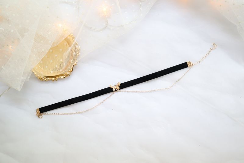 Gargantilla Veet de cadena de color dorado de doble capa lista para usar, collar corto de mariposa de moda para mujeres, niñas, estudiantes, estética gótica_voghion.com