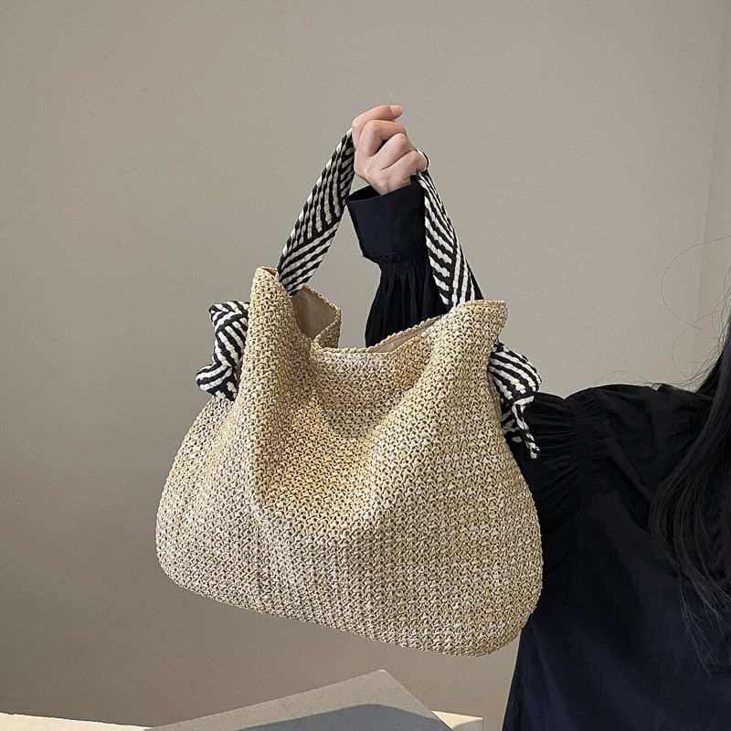 Borsa a tracolla versatile di grande capacità, nuova borsa a tracolla in paglia intrecciata per le vacanze da spiaggia da donna_voghion.com