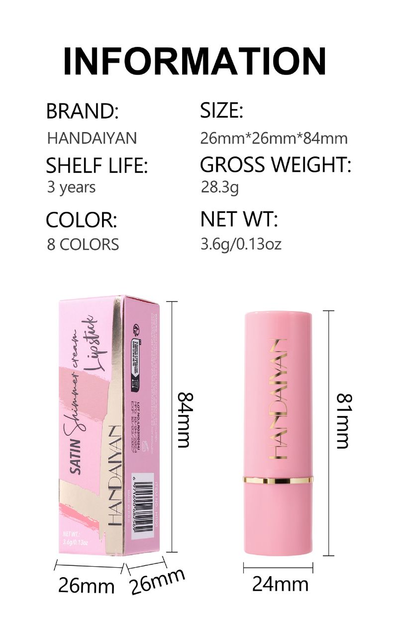 HANDAIYAN Pearlescent Lipstick - 8 Colors, Moisturizing & Hydrating, Embossed Mesh Fine Shimmer Lipstick_voghion.com