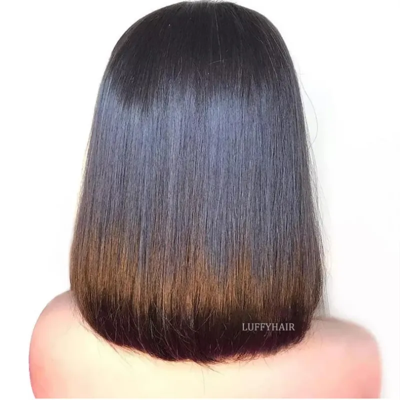 Perucas de cabelo humano Bob Base de seda brasileira Máquina perucas com franja Curto Bob peruca para mulheres_voghion.com