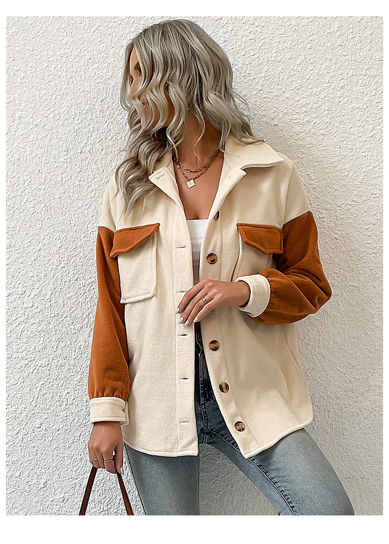 Damenbekleidung Independent Station Herbst und Winter neue Mode Damen Revers farbblockierte langärmelige Polarfleecejacke_voghion.com