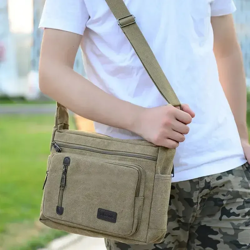 Canvas Shoulder Bag Bottle Men Women Casual Simple Fashion Retro Crossbody Cross Square Multi Layered 250314l_voghion.com