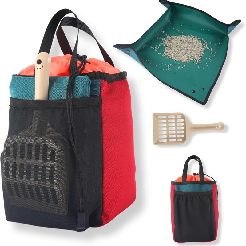 Set da viaggio per cani e gatti, lettiera portatile pieghevole per esterni con coperchio e borsa a prova di perdite_voghion.com