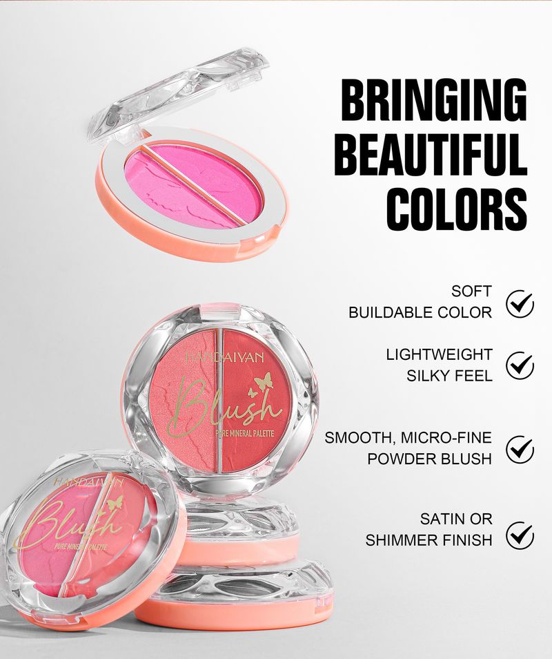 HANDAIYAN 2-Color Blush Palette - Highlighter, Contour & Multi-Use, With Pearl & Matte Blush Cream_voghion.com