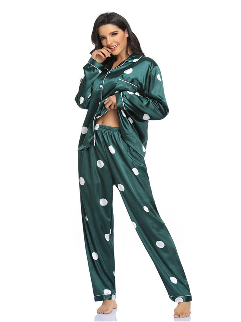 Home wear suit pajamas women's satin cardigan long sleeve long sleeve autumn new style_voghion.com