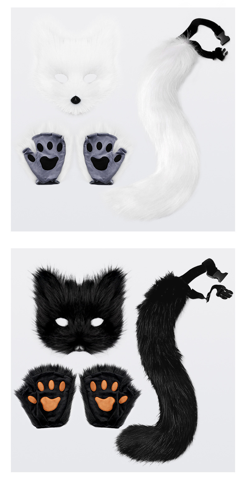 Set di Halloween simulazione volpe maschera guanti peluche coda di volpe mano come la coda costume accessori oggetti di scena_voghion.com