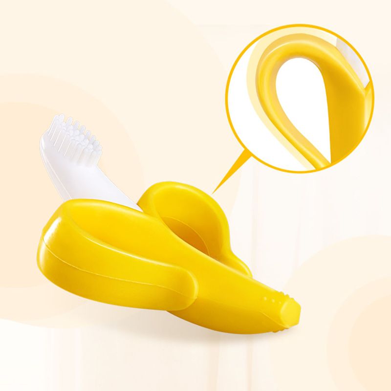 Mordedor de silicona con forma de plátano para bebés, cepillo de dientes de entrenamiento seguro para bebés, sin BPA, anillo de dentición con forma de plátano, mordedor de silicona para el cuidado dental_voghion.com
