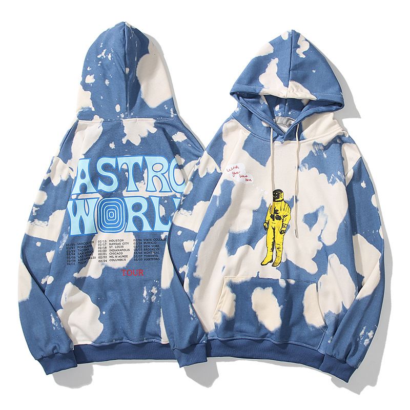 Luvtröja med tie dye-tryck för män plus hiphop-huvtröja i fleece_voghion.com