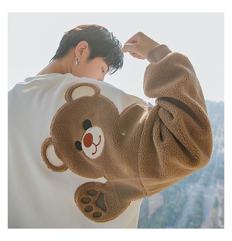 Maglione da uomo in lana di agnello con ricamo floccato, stile casual, con orsetto, a maniche lunghe, in vendita direttamente dalla fabbrica, autunno e inverno_voghion.com