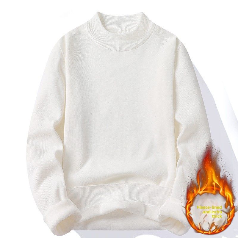 Verdickter Halbrollkragenpullover aus Plüsch für Herren, mittellanger Strickpullover, Herren-Unterhemd_voghion.com