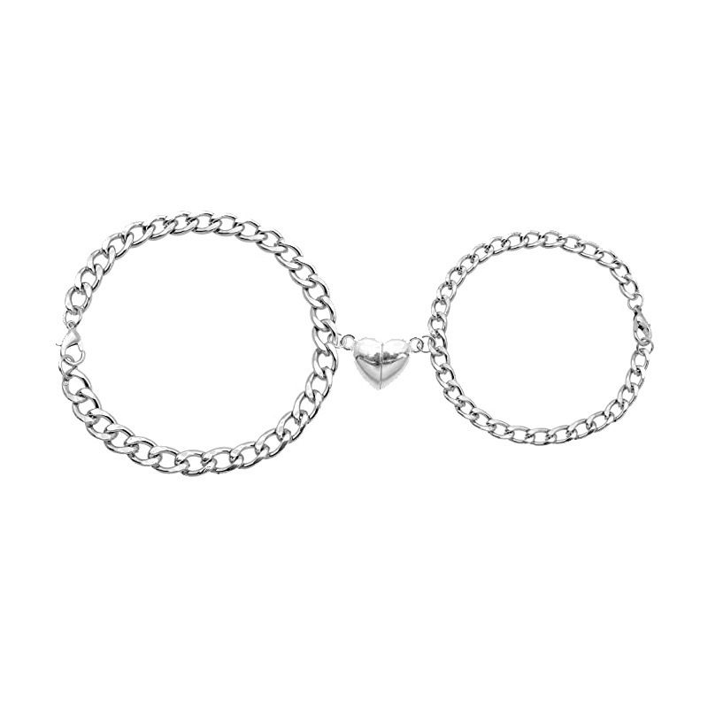 Set di braccialetti con cuore magnetico a catena cubana, in vendita a prezzi accessibili, coppia di braccialetti_voghion.com