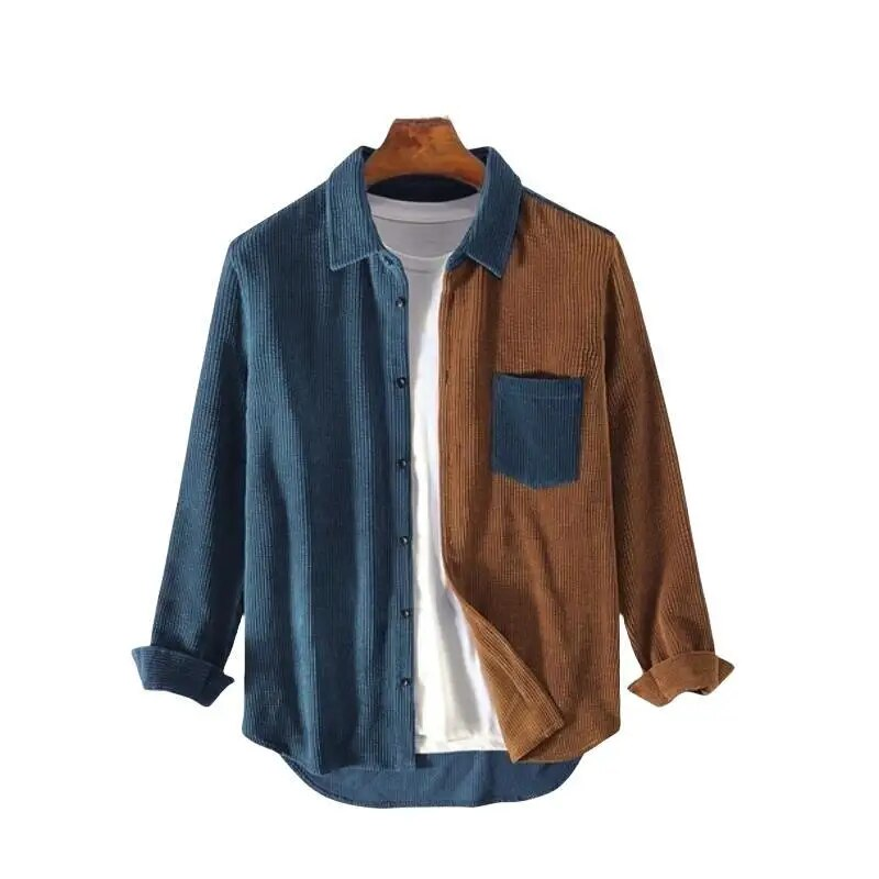 Spring Autumn Cargo Corduroy Men Long Sleeve Casual Pocket Patchwork Men's Shirts High Quality Overshirt Blouses Male_voghion.com