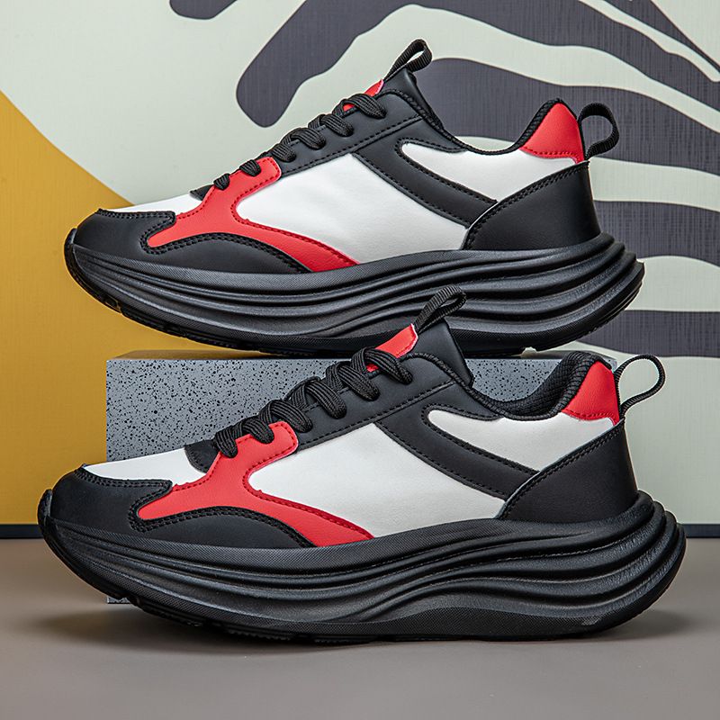 Unbeatable Quality Black Men's With Leather Surface, Soft Shock-absorbing, Casual Sports Thick Sole, Dad Versatile, Student Running Shoes,_voghion.com