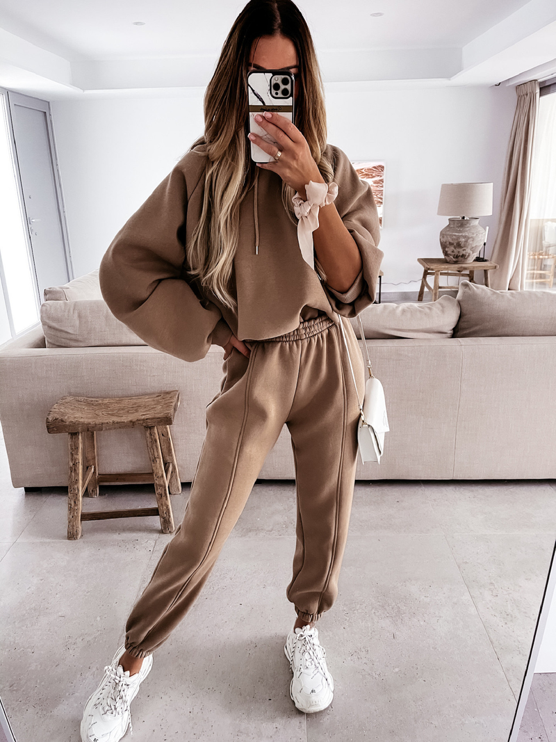 Damen Herbst und Winter Damen Sport und Freizeit Kapuzenpullover Set Zweiteiliges Set_voghion.com