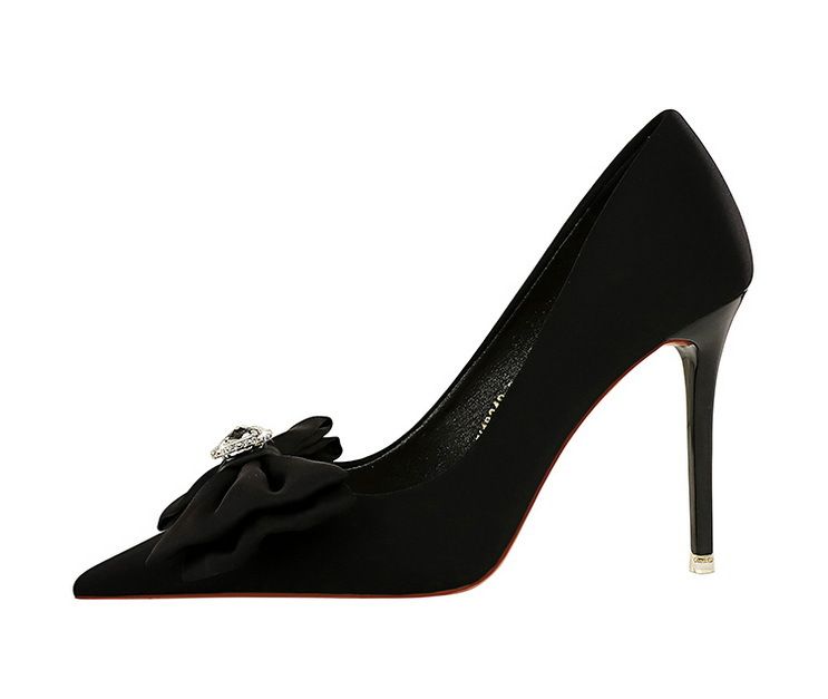 18249-H33 Korean Fashion Banquet Thin Heels, Shallow Mouth, Pointed Water Diamond Bow, High Heel Single Shoes For Women_voghion.com