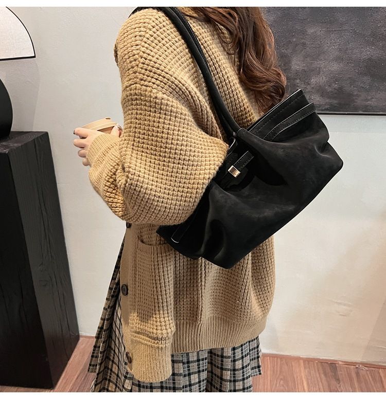 Borsa a secchiello in pelle scamosciata casual alla moda 2025, nuova borsa a tracolla grande e capiente per pendolari, borsa a mano in pelle nabuk_voghion.com