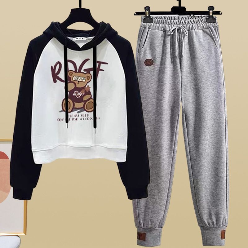 "Elegante set con felpa con cappuccio e pantaloni da jogging a contrasto - Pullover casual con stampa anime e pantaloni affusolati aderenti, comodo capo in poliestere per uomo e donna"_voghion.com