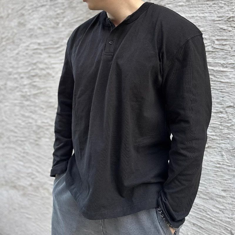 Unbeatable Quality Hardcore Amikaji Henley Collar Long Sleeved T-shirt For Men's Spring Autumn Sports, Simple And Casual Inner Layer Bottom_voghion.com