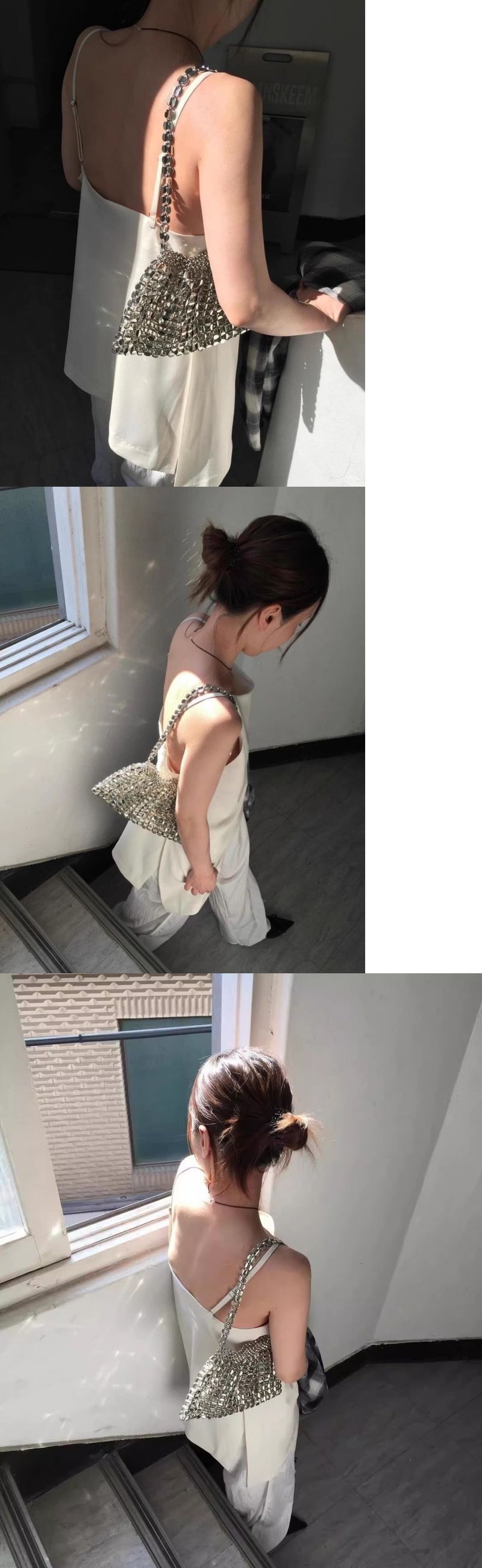 Spring And Summer New Niche Hollow Metal Beaded Silver Hand Weaving Shoulder Armpit Vacation Style Bag Fashion Versatile Casual Daily Simple_voghion.com