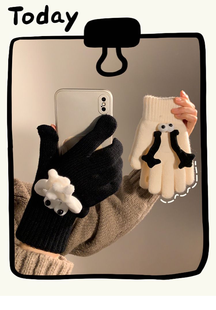 Winter Gloves For Women, Sweet And Warm, Touch Screen Wool Gloves, Full Finger Students Riding, Missing Fingers To Play With Mobile Phones_voghion.com