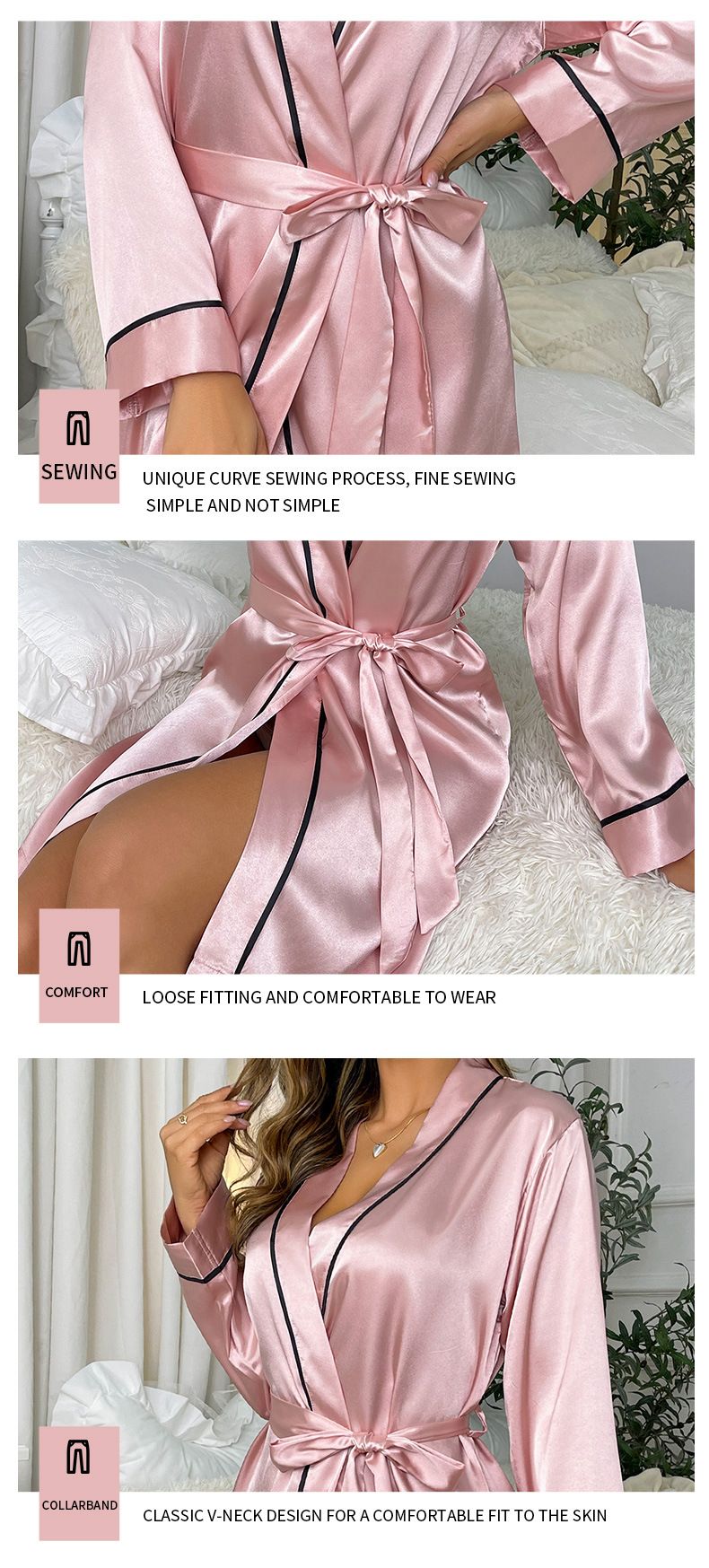 nachtjapon van ijszijde, damesbadjas met lange mouwen, comfortabele nauwsluitende sexy pyjama_voghion.com