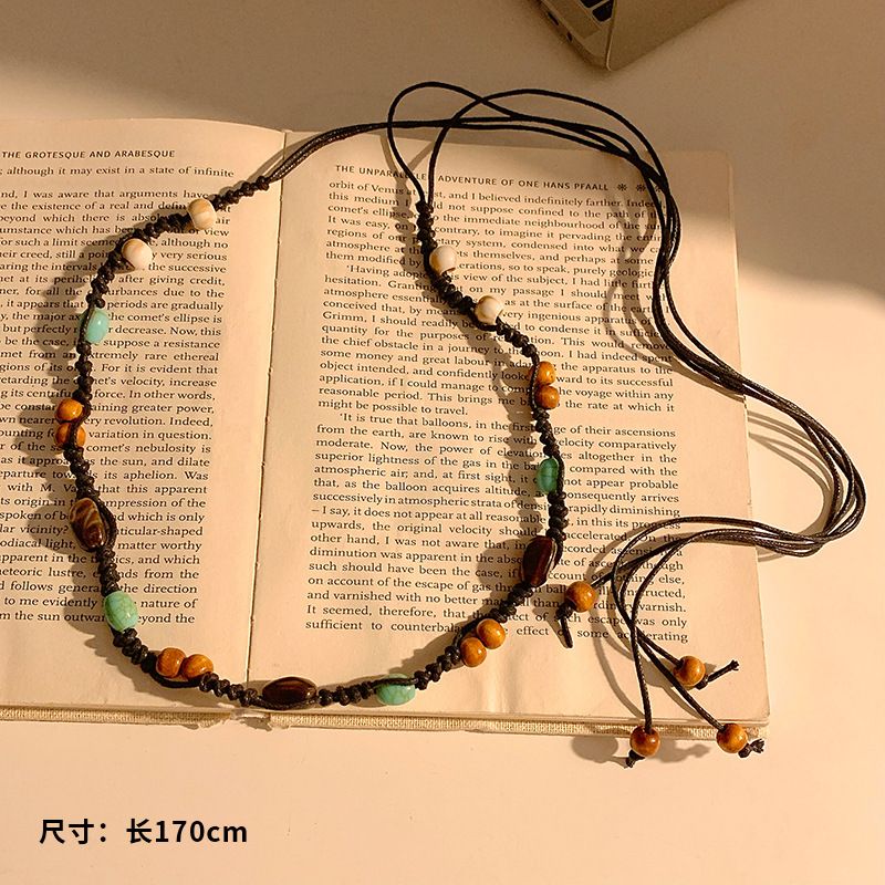 Ceinture en perles de bois et résine, tissée à la main, chaîne ronde géométrique, style ethnique, accessoire de taille_voghion.com