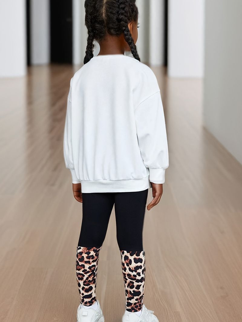 Kinderkleidung für Mädchen, Herbstmuster, Rundhalsausschnitt, langärmliger Pullover, enge 9-Punkt-Hose, modischer, lässiger zweiteiliger Anzug_voghion.com