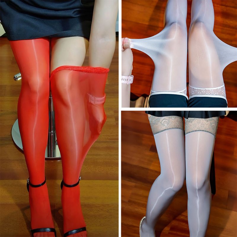 Calze autoreggenti in seta nera, sopra il ginocchio, con pizzo lucido sexy, stile pavone, 2025d_voghion.com