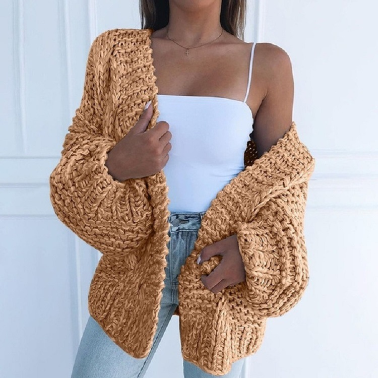 Damenbekleidung Damen Strickjacke Langarm lockerer Herbst- und Winterpullover Dreinadelpullover_voghion.com