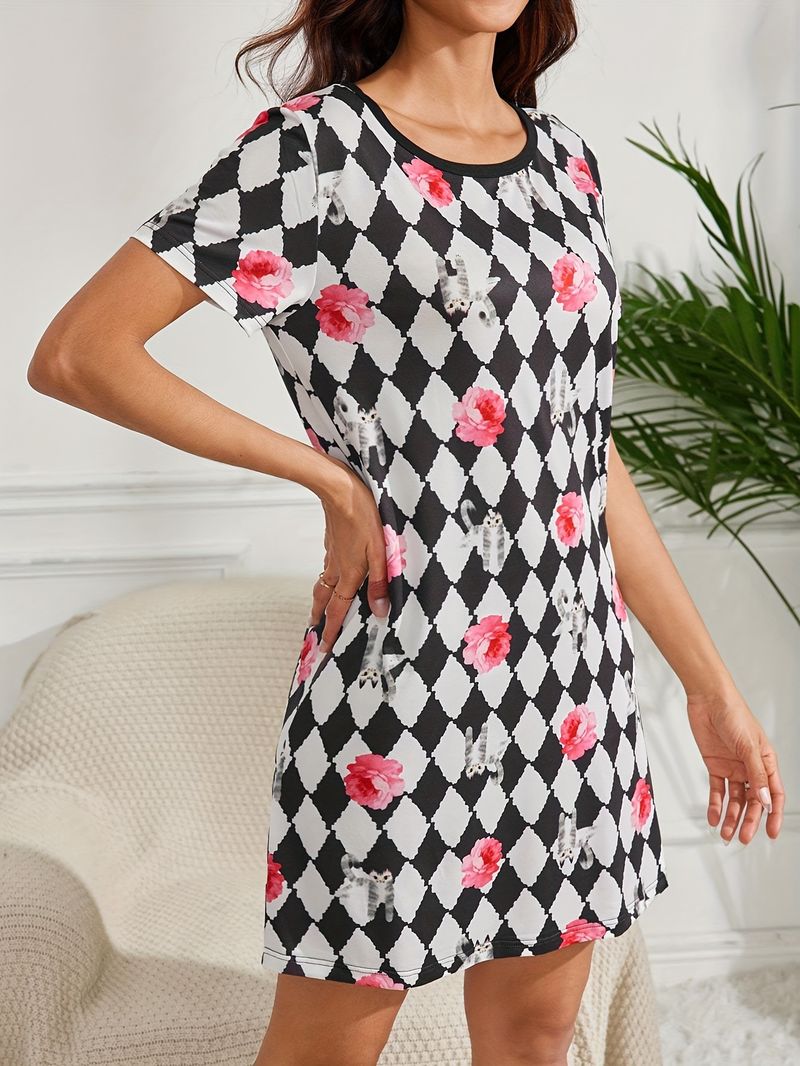 Abito da donna con stampa floreale, estivo, casual, traspirante, resistente, con cerniera e bottone._voghion.com