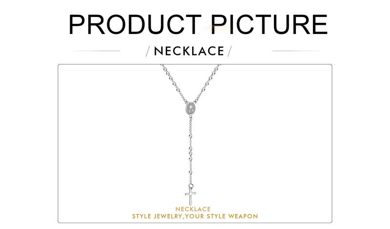 LUXUSTEEL Perline Collana lunga con croce di Gesù per donna Uomo Rosario in acciaio inossidabile cristiano cattolico religioso_voghion.com