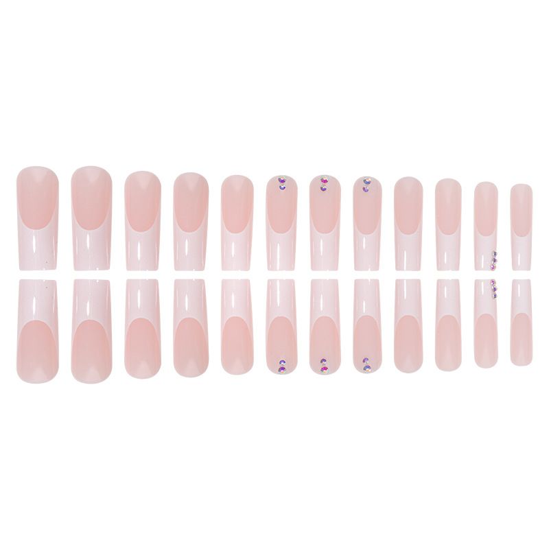 Faux ongles élégants à la française avec des touches de paillettes – Ongles réutilisables à coller pour femmes, faciles à appliquer et à retirer_voghion.com