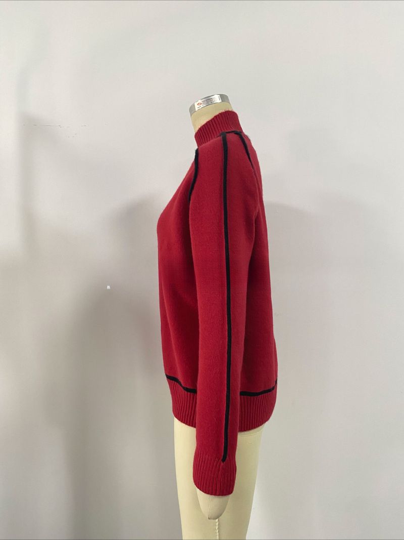 K Fashionable Women's Sweater With Half-high Collar And Raglan Sleeves, Elegant Line, Ribbed Base Knitted Top_voghion.com