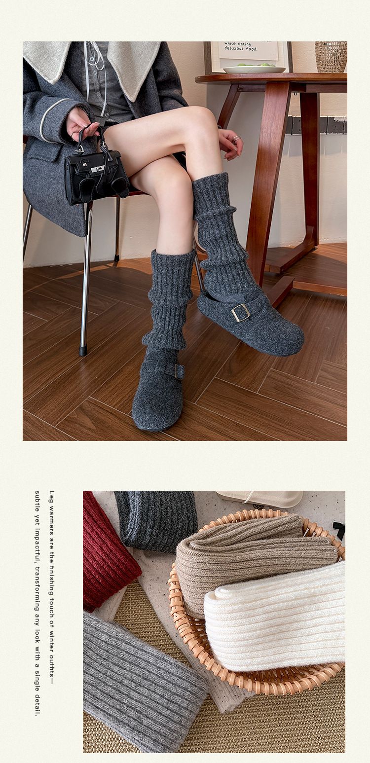 Scaldamuscoli Calzini in cotone e lana per donna Autunno e inverno Calzini spessi e caldi in pile Calzini a righe verticali giapponesi Maillard grigi a metà tubo_voghion.com