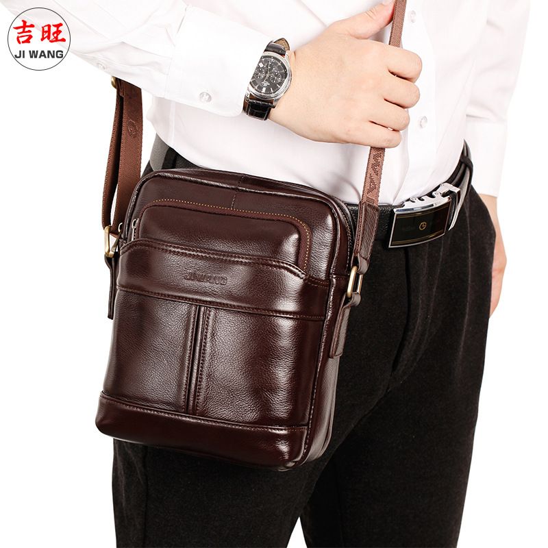 Men's Genuine Single Shoulder Crossbody Bag Casual Backpack Large Capacity Zipper Top Layer Cowhide Soft Leather_voghion.com