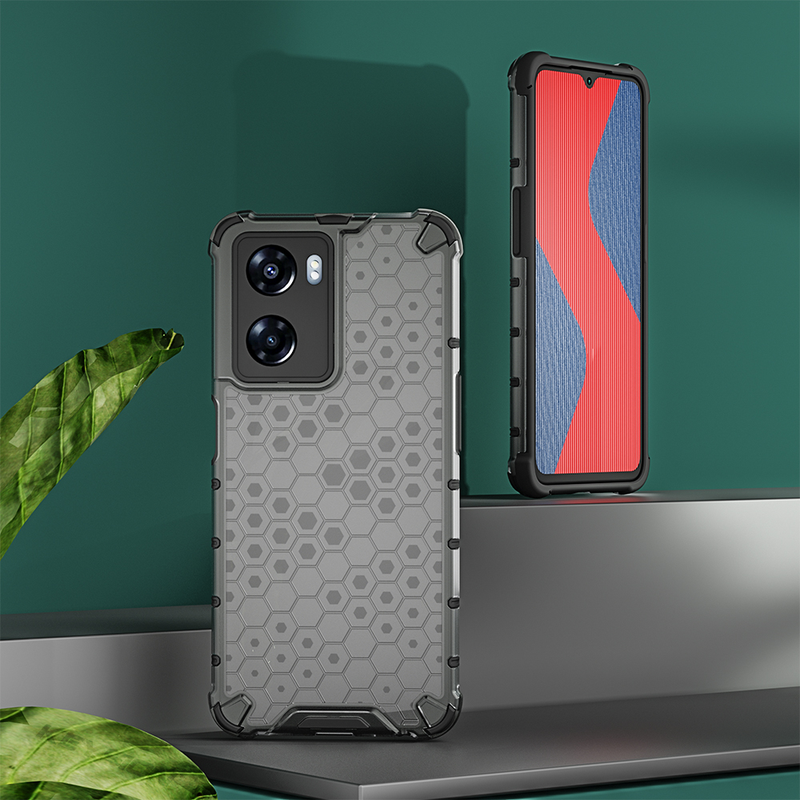 KEYSION Shockproof Armor Case for OPPO A77 5G Silicone+PC Transparent Honeycomb Phone Back Cover for Realme Narzo 50 5G _voghion.com