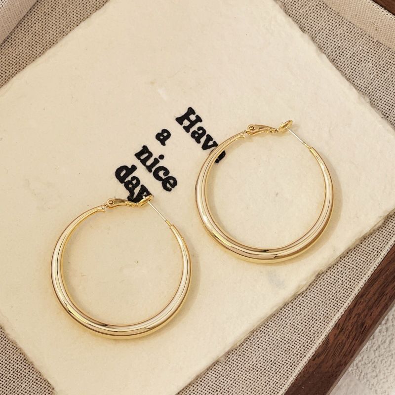 Orecchini a cerchio in stile minimalista con aghi in argento, di alta qualità, eleganti, leggeri, lussuosi, semplici da donna._voghion.com