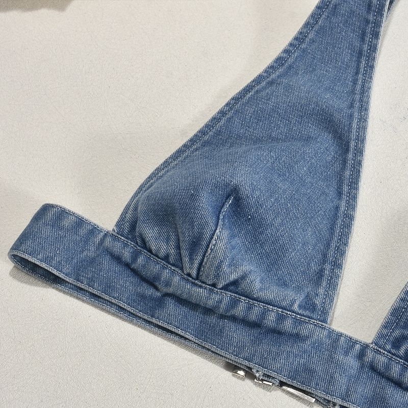 Women's Clothing Summer New Denim Washed Sexy Vest Back Buckle Top_voghion.com