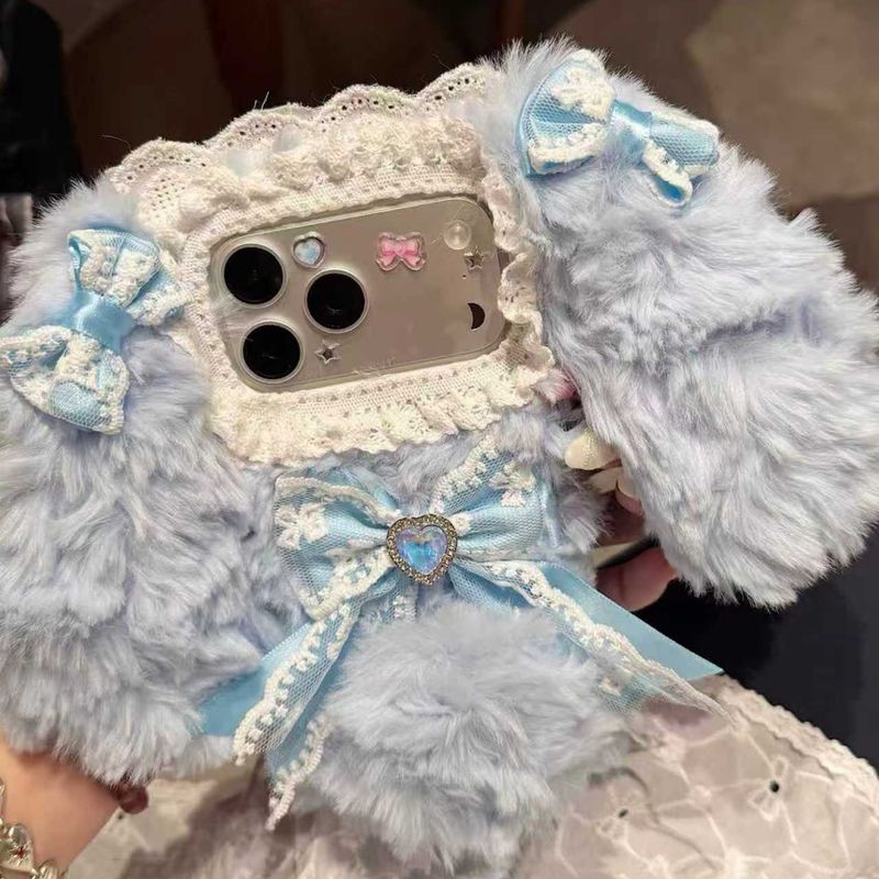 Handmade Cute Baby Rabbit Bear Series Pink Rabbit Bear Plush IPhone Case, Bow_voghion.com