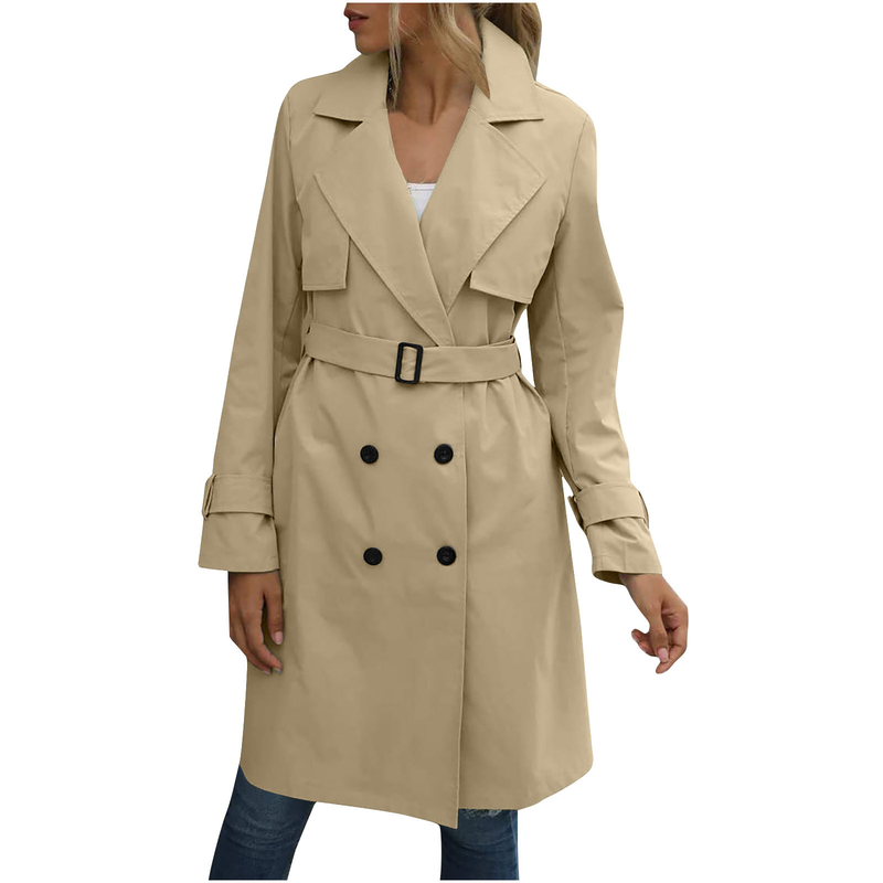 Women's Double Breasted Fashion Casual Trench Coat_voghion.com
