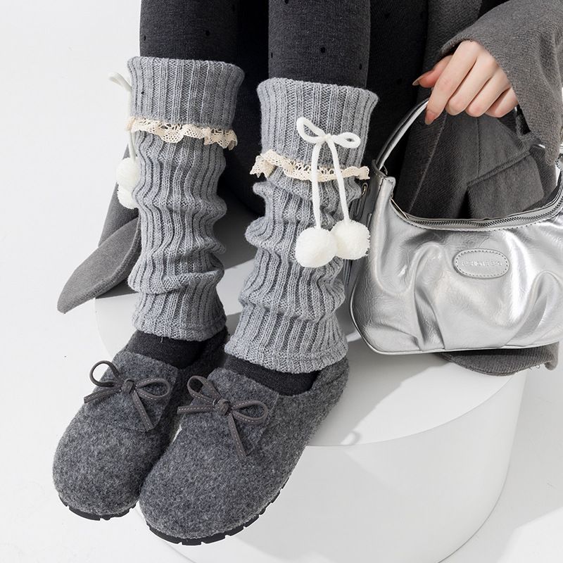 Damen Baumwoll-Stiefelsocken, Velourssocken mit gerolltem Bündchen, Spitzenbesatz 2025 Neu_voghion.com