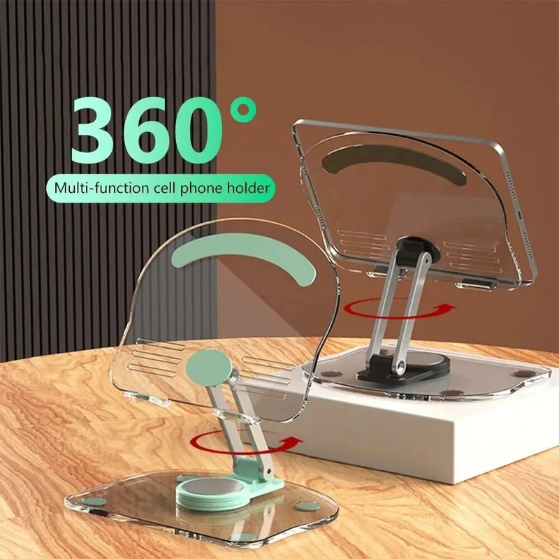 Transparent Rotating Acrylic Plate Desktop Mobile Phone Tablet Universal Live Folding Adjustable Computer Support Stand_voghion.com