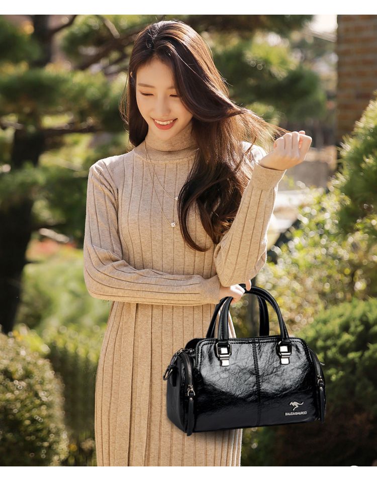 Women's Bag New Fashion Retro Versatile Contrasting Color Boston Pillow Bag Soft Leather Hand-held Large Capacity Mother Bag_voghion.com