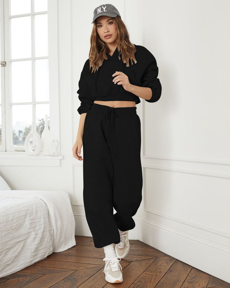 Set attivi da donna Autunno e inverno Felpe casual da donna, top corti e set sportivi Set due pezzi_voghion.com