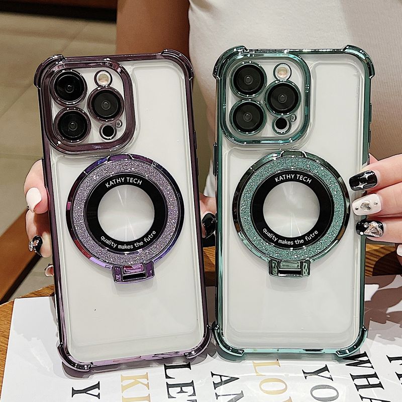 Telefon Kılıfı ve Kapakları Dört Köşe Düşme Önleyici Manyetik Braket Parıltılı 13PRO IPhone16 Cep Telefonu Kılıfı Şeffaf Akrilik İçin Uygun_voghion.com