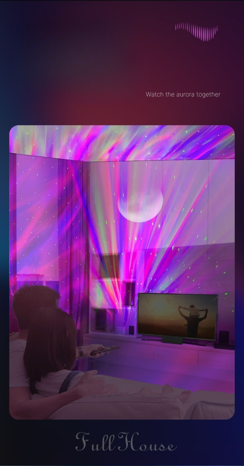Proiettore di cielo stellato aurora boreale, controllo APP, luce notturna laser, streaming live, altoparlante Bluetooth, lampada con atmosfera lunare_voghion.com