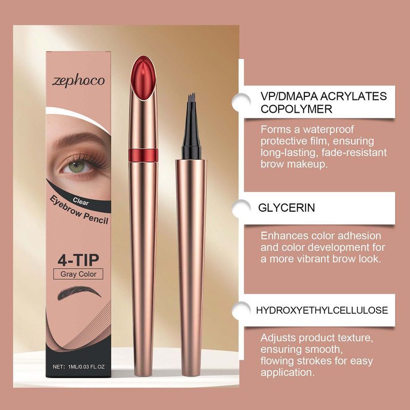 Zephoco Smudge-Proof Four-Pronged Daily Travel Non-Smudge Natural Hair Flow Ultra-Fine Stroke Eyebrow Pencil_voghion.com